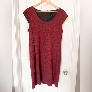 NWT Women's Ann Taylor Red & Black Paisley Sheath Dress | Size 12 Cap Sleeve